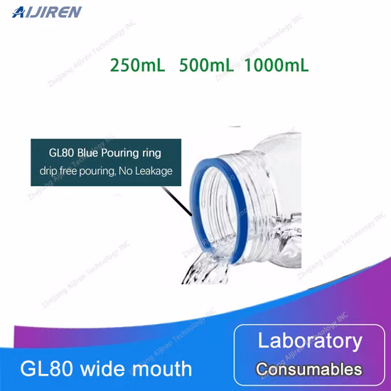Garrafas de armazenamento de mídia de boca larga redondas Pyrex com tampa de rosca GLS80